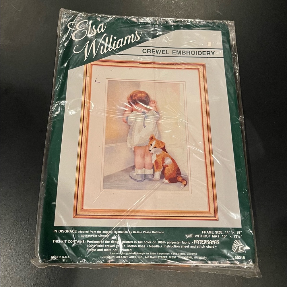 Crewel Embroidery Kit - Child  and Dog Design “In Disgrace” Elsa Williams New